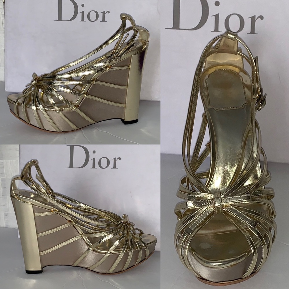 CHRISTIAN DIOR Gold Frisson Hi Calfskin 829 Gris Clair Strapy Platform S… - Picture 7 of 12